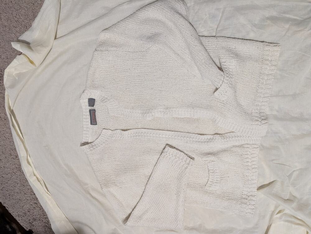 Vintage Liz Baker Cream Knit Open Cardigan Sweater Pockets Size 2X